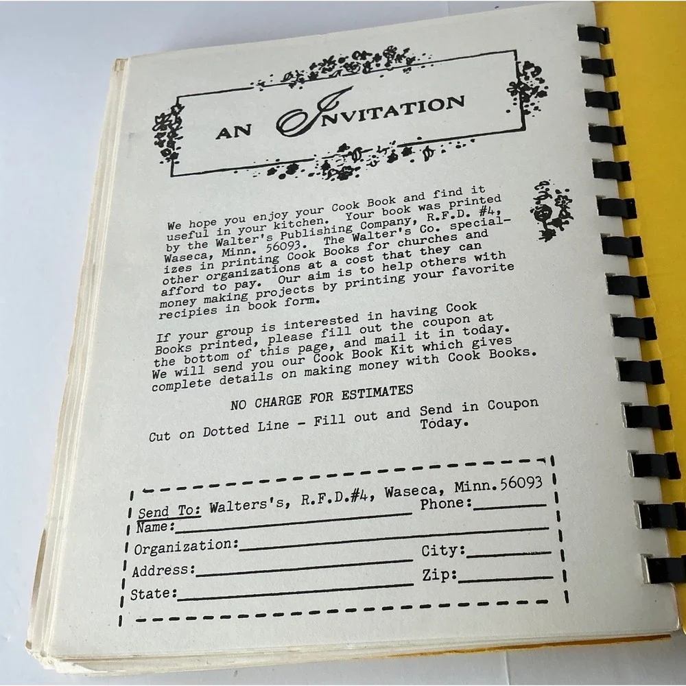 St Monica's Catholic Church Cookbook Vintage Yellow Spiral Bound‎ Moraga CA